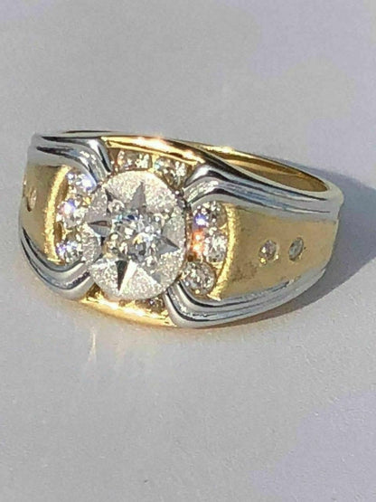 HarlemBling Men 14k Gold and Real Solid 925 Silver Super Iced Star Ring Size Man Made Diamond