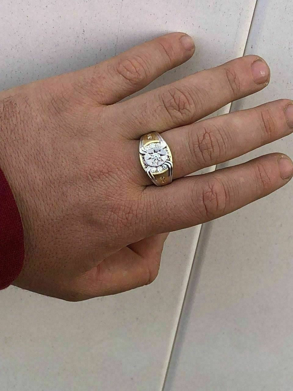 HarlemBling Men 14k Gold and Real Solid 925 Silver Super Iced Star Ring Size Man Made Diamond