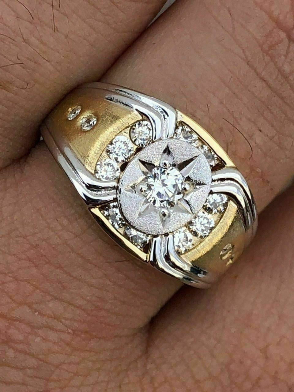 HarlemBling Men 14k Gold and Real Solid 925 Silver Super Iced Star Ring Size Man Made Diamond