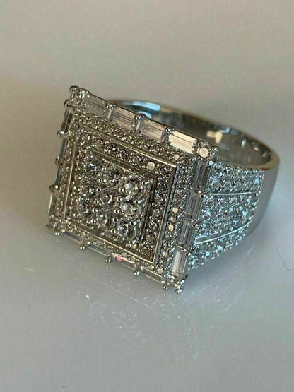 HarlemBling Men 14k Gold Sterling Silver Baguette Diamond Square Flooded Out Icy Pinky RING