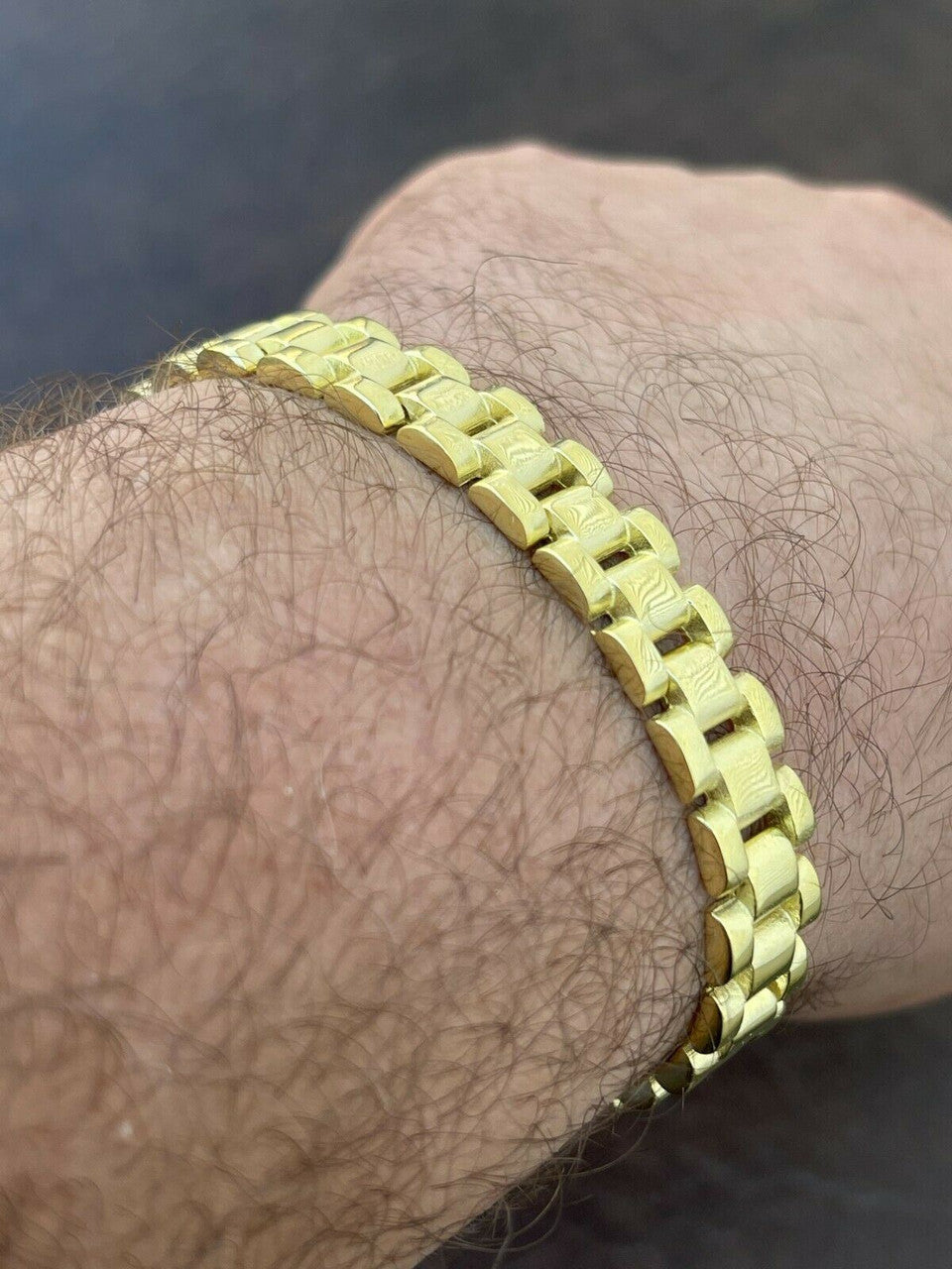 HarlemBling Men 14k Gold Vermeil Solid 925 Sterling Silver Plain Presidential Link Bracelet