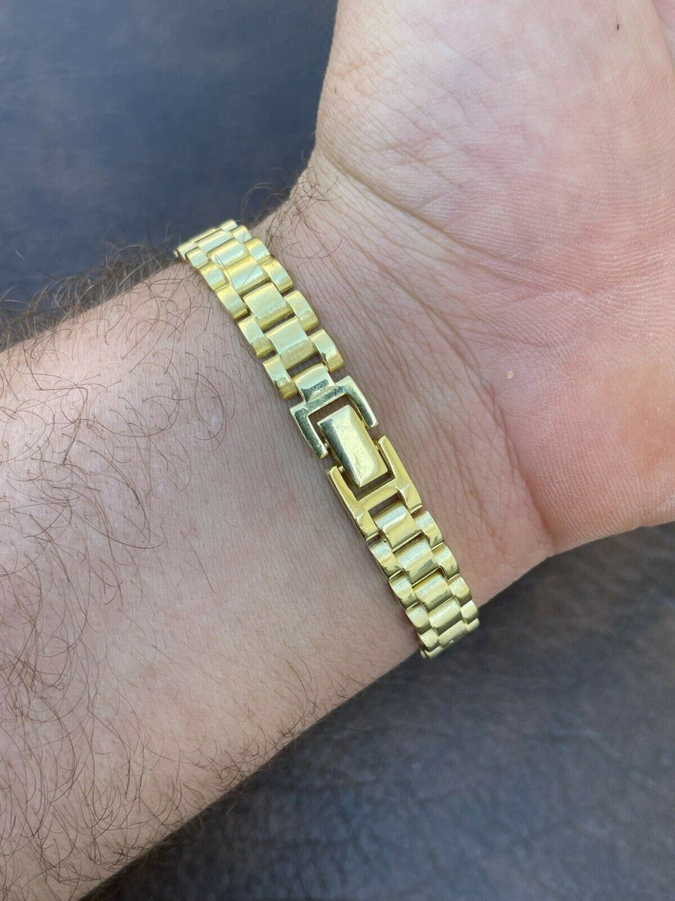 HarlemBling Men 14k Gold Vermeil Solid 925 Sterling Silver Plain Presidential Link Bracelet