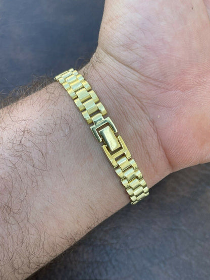 HarlemBling Men 14k Gold Vermeil Solid 925 Sterling Silver Plain Presidential Link Bracelet