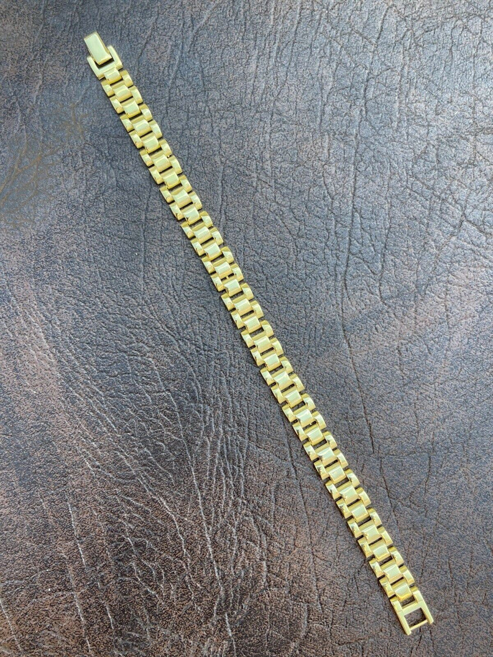 HarlemBling Men 14k Gold Vermeil Solid 925 Sterling Silver Plain Presidential Link Bracelet