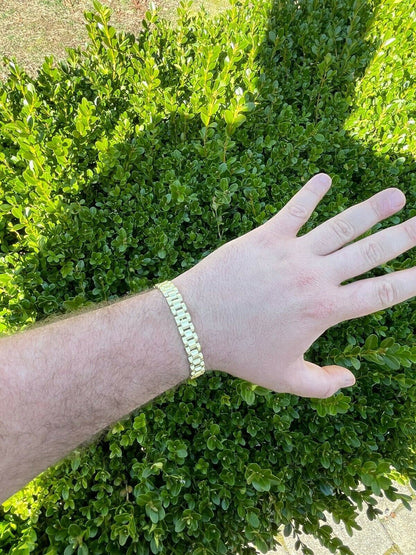 HarlemBling Men 14k Gold Vermeil Solid 925 Sterling Silver Plain Presidential Link Bracelet