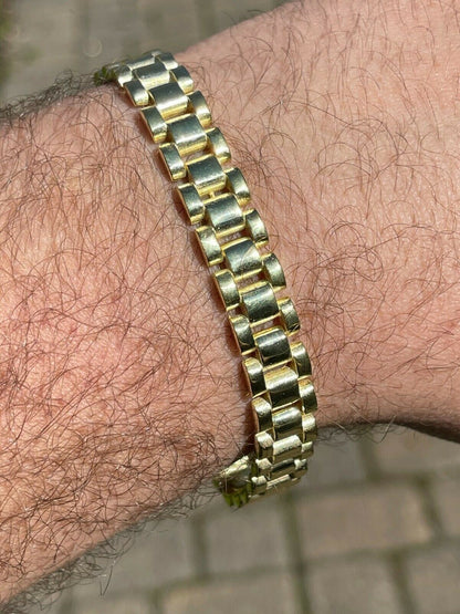 HarlemBling Men 14k Gold Vermeil Solid 925 Sterling Silver Plain Presidential Link Bracelet