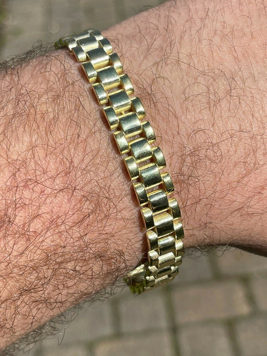 HarlemBling Men 14k Gold Vermeil Solid 925 Sterling Silver Plain Presidential Link Bracelet