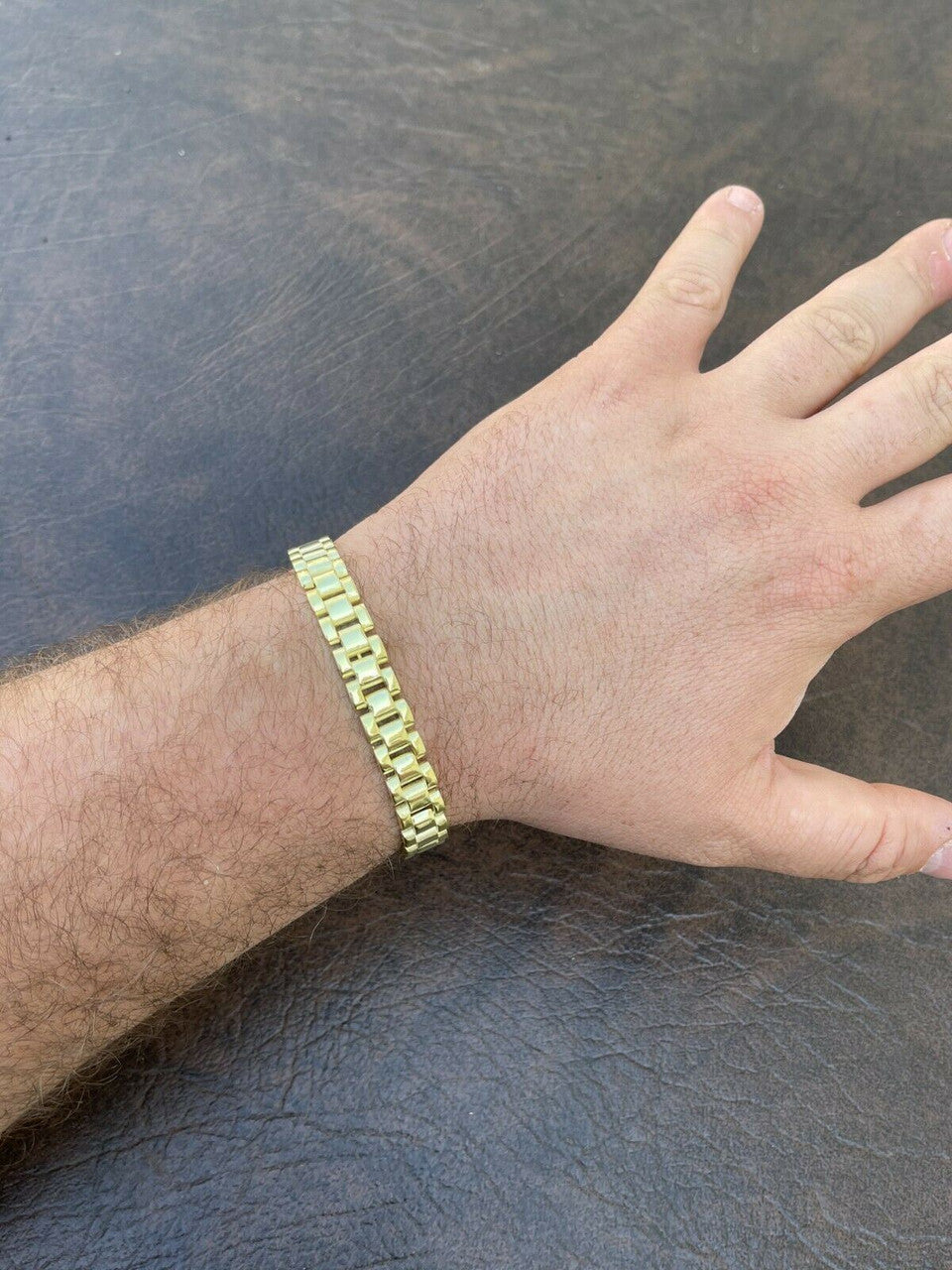 HarlemBling Men 14k Gold Vermeil Solid 925 Sterling Silver Plain Presidential Link Bracelet