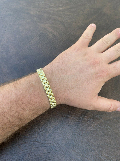 HarlemBling Men 14k Gold Vermeil Solid 925 Sterling Silver Plain Presidential Link Bracelet