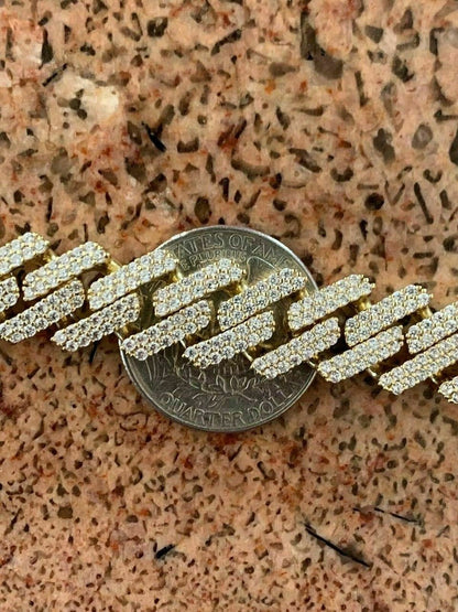 HarlemBling Men Prong Miami Cuban Bracelet 8.5 14k Gold Over Solid 925 Sterling Silver 12mm