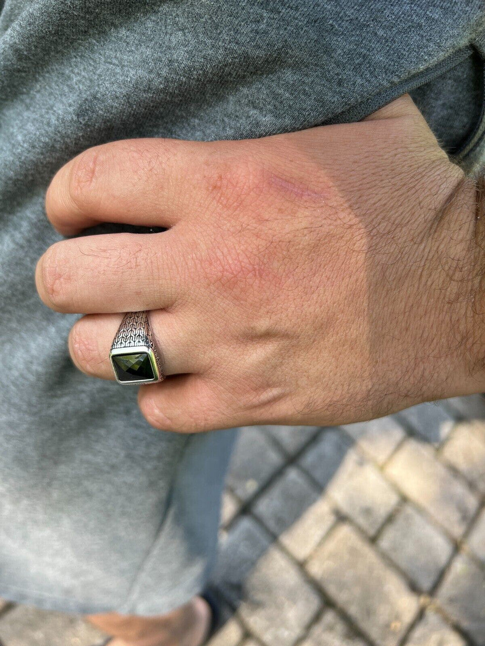 HarlemBling Men Real 925 Sterling Silver Simulated Black Diamond Gem Stone Pinky Ring Iced