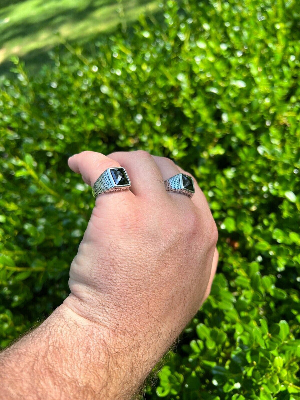 Men Real 925 Sterling Silver Simulated Black Diamond Gem Stone