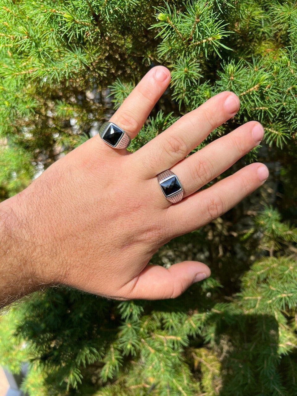 HarlemBling Men Real 925 Sterling Silver Simulated Black Diamond Gem Stone Pinky Ring Iced