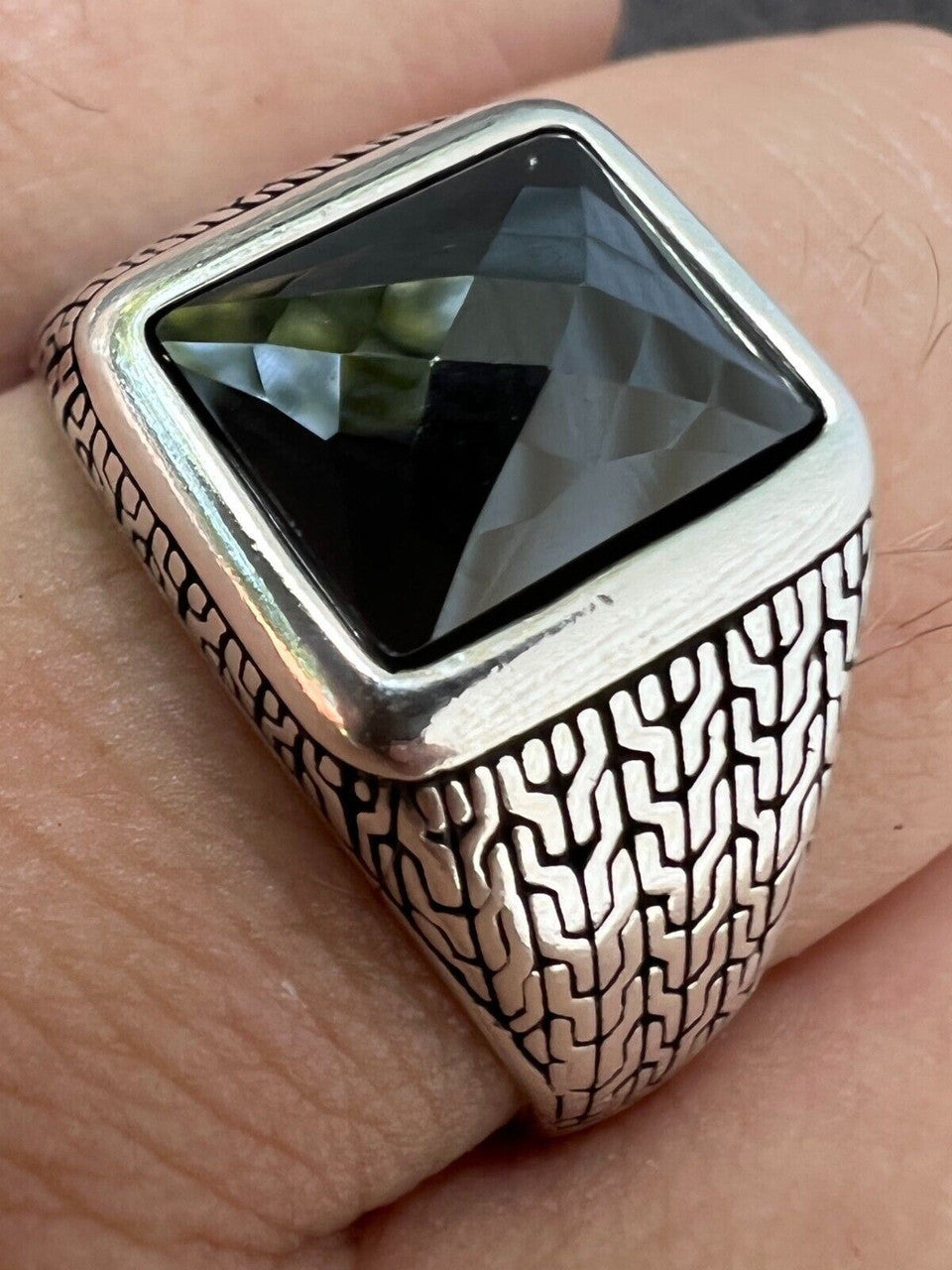 Men Real 925 Sterling Silver Simulated Black Diamond Gem Stone