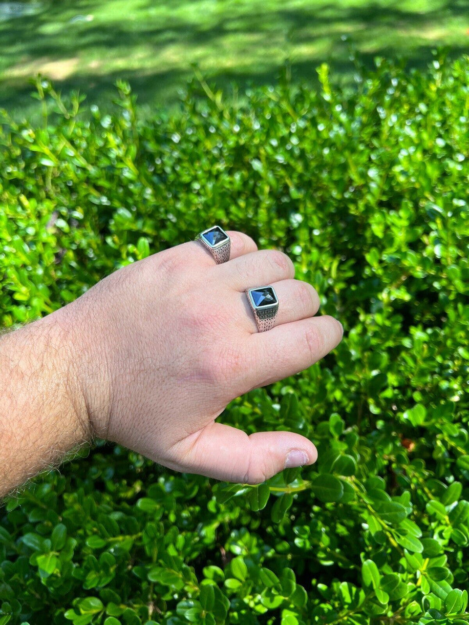 Men Real 925 Sterling Silver Simulated Black Diamond Gem Stone