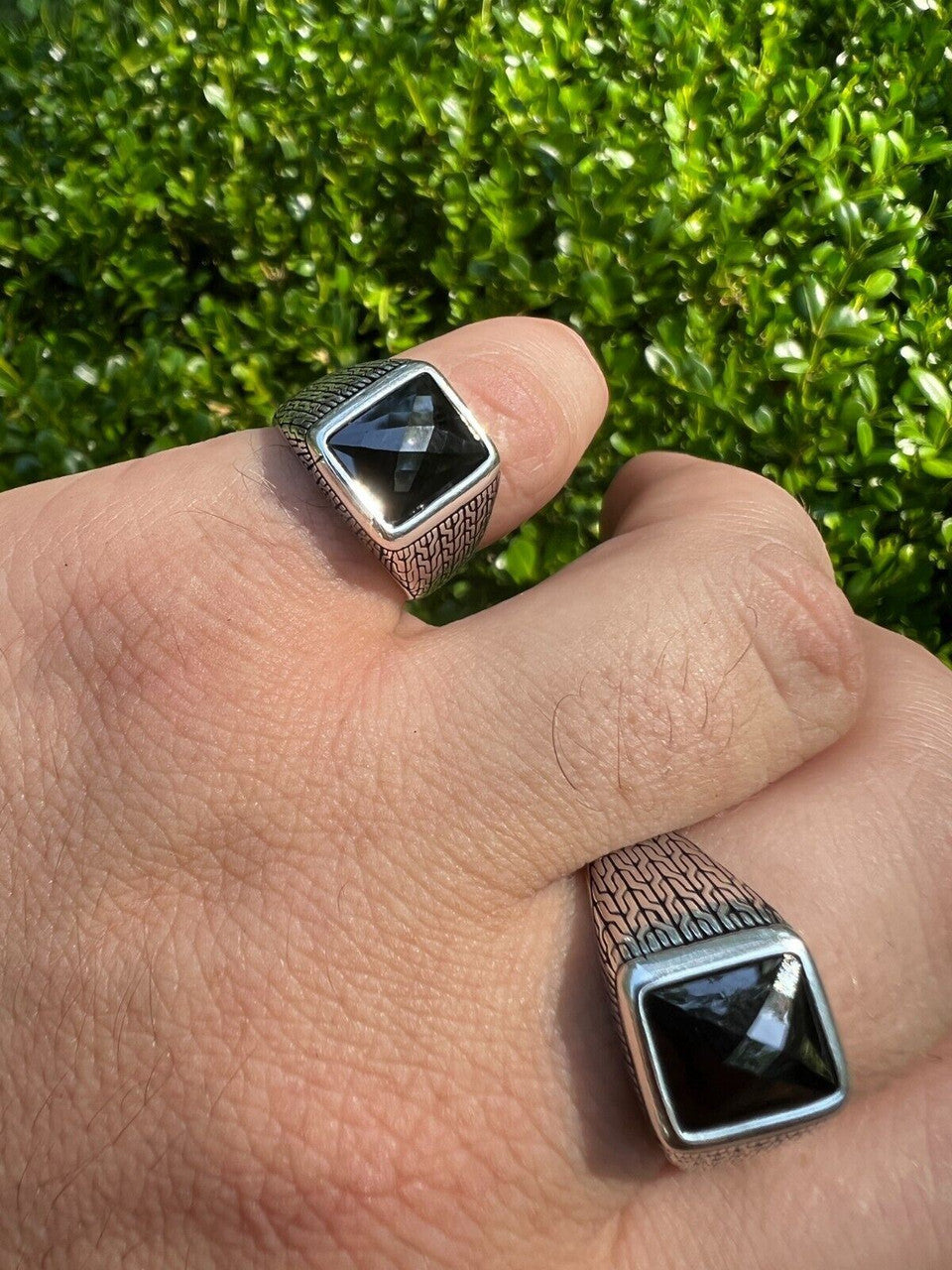 Men Real 925 Sterling Silver Simulated Black Diamond Gem Stone