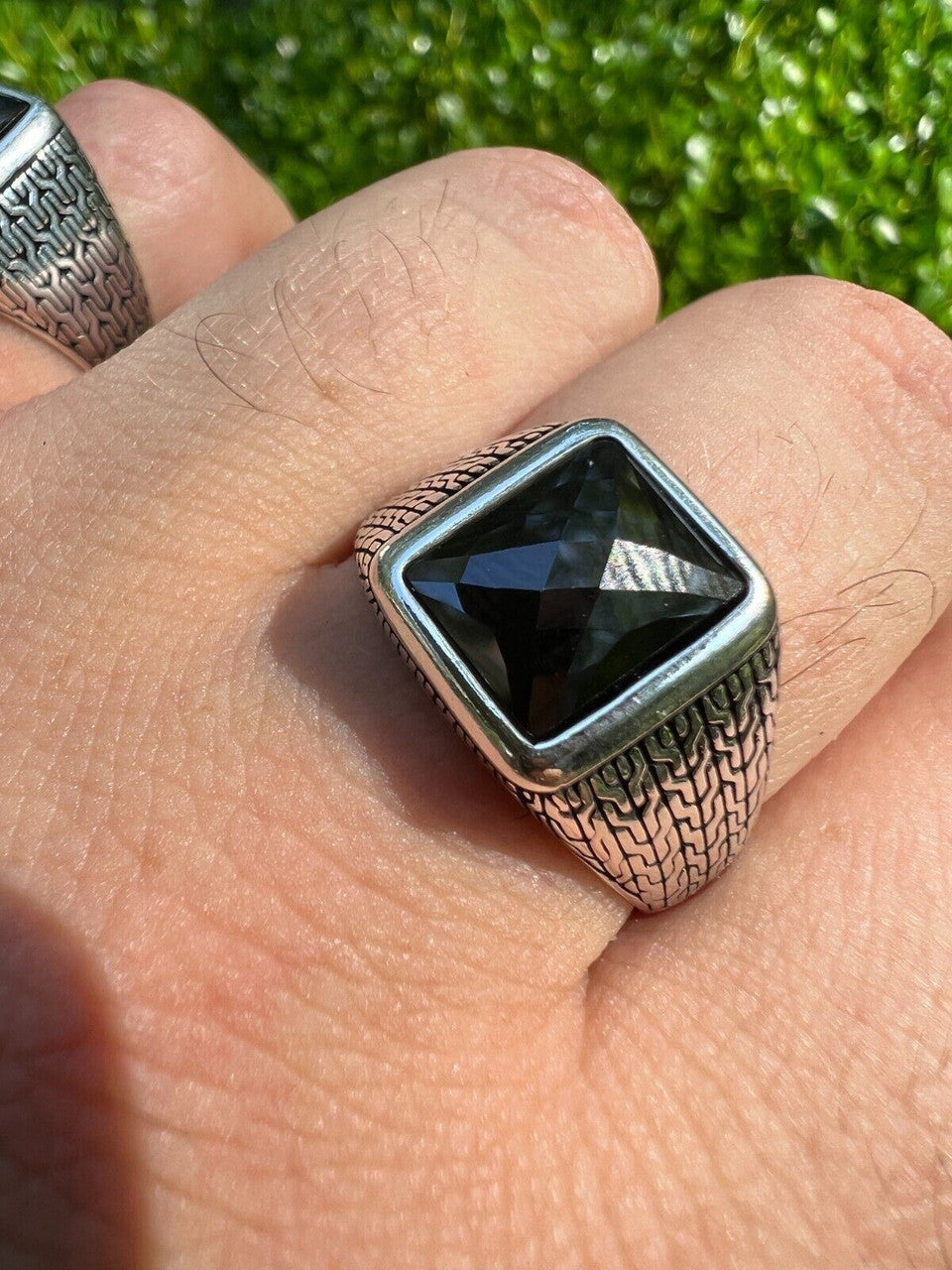 Men Real 925 Sterling Silver Simulated Black Diamond Gem Stone