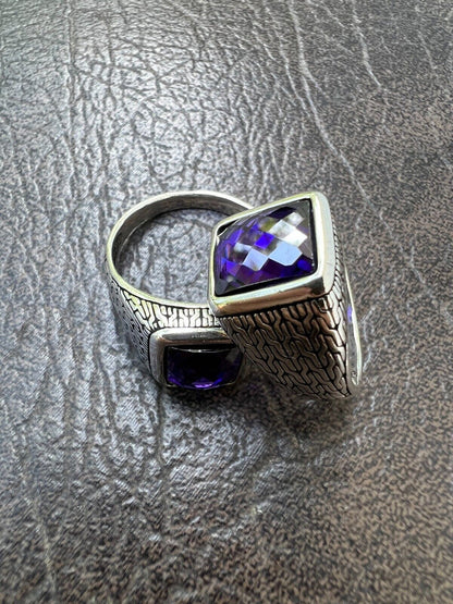 HarlemBling Men Real 925 Sterling Silver Simulated Purple Amethyst Gem Stone Pinky Ring Iced