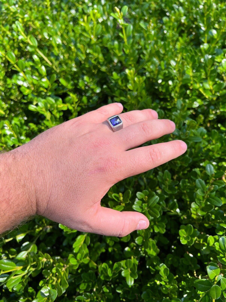 Men Real 925 Sterling Silver Simulated Purple Amethyst Gem Stone