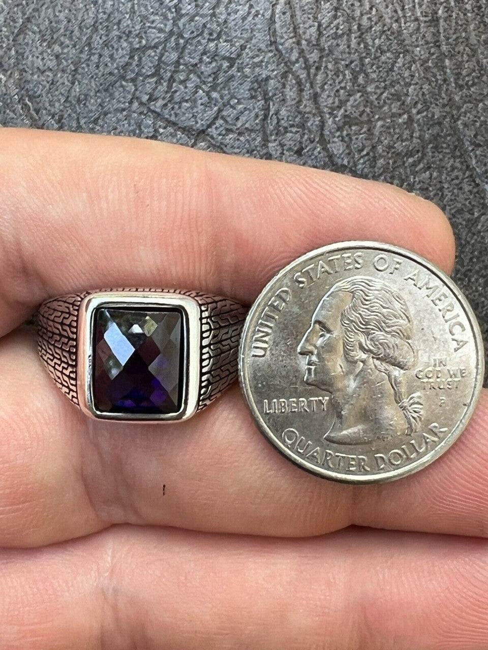 Men Real 925 Sterling Silver Simulated Purple Amethyst Gem Stone