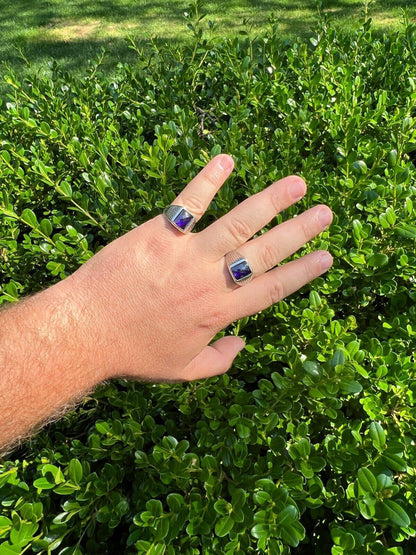 HarlemBling Men Real 925 Sterling Silver Simulated Purple Amethyst Gem Stone Pinky Ring Iced