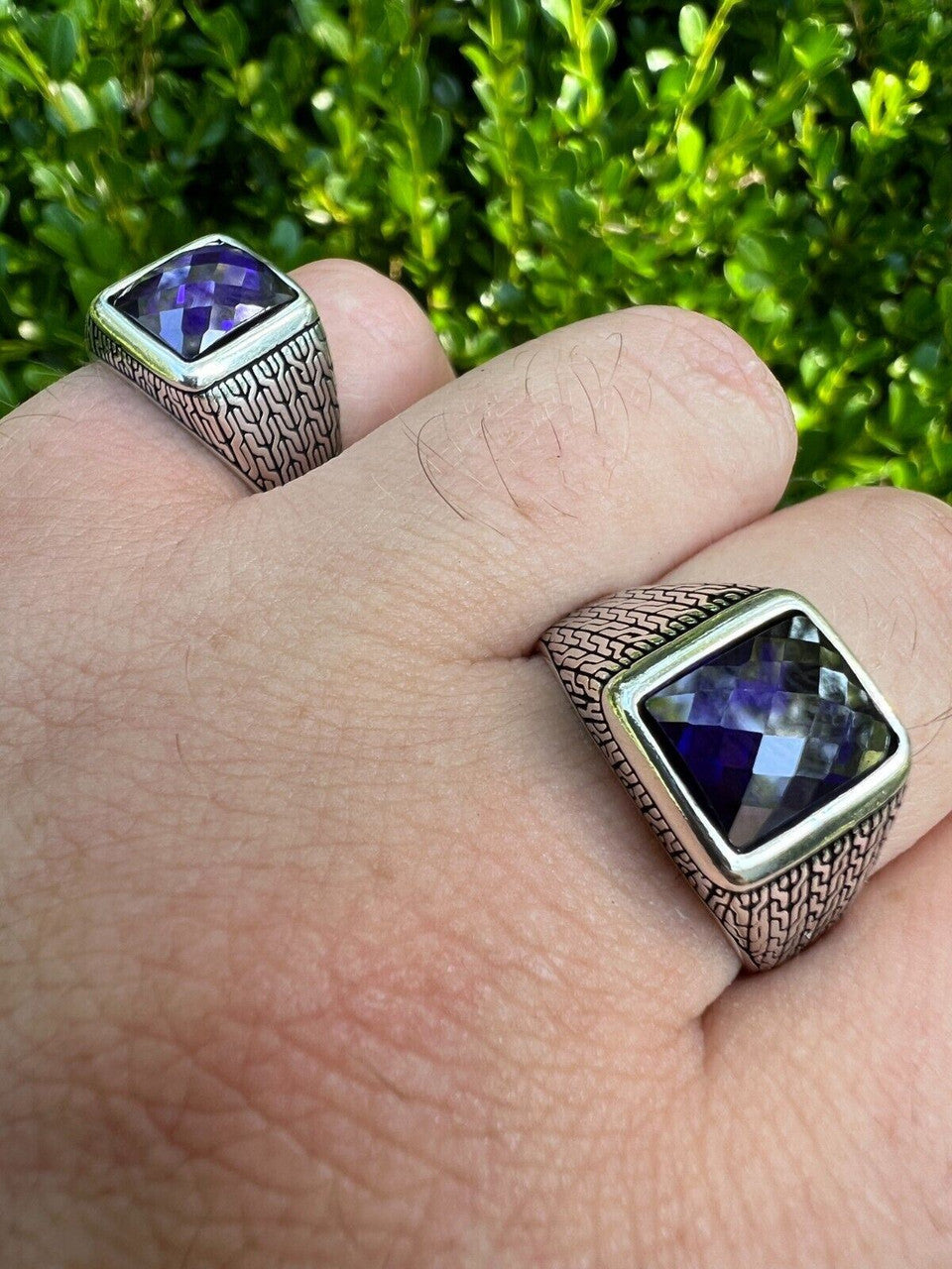 Men Real 925 Sterling Silver Simulated Purple Amethyst Gem Stone