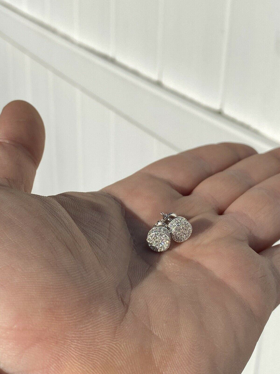 HarlemBling Men Real Solid 925 Sterling Silver 1/3 Round Cluster Earrings Diamond Studs Ice