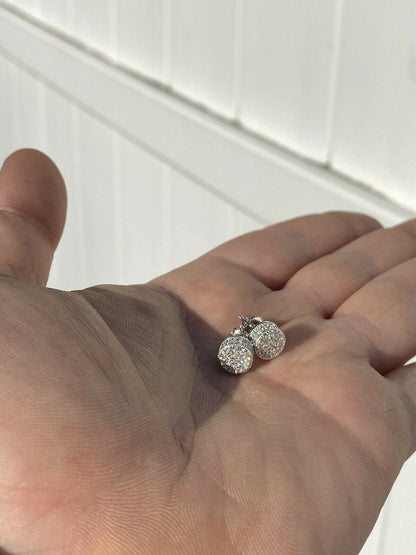 HarlemBling Men Real Solid 925 Sterling Silver 1/3 Round Cluster Earrings Diamond Studs Ice