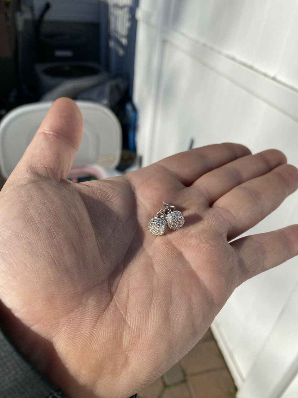 HarlemBling Men Real Solid 925 Sterling Silver 1/3 Round Cluster Earrings Diamond Studs Ice