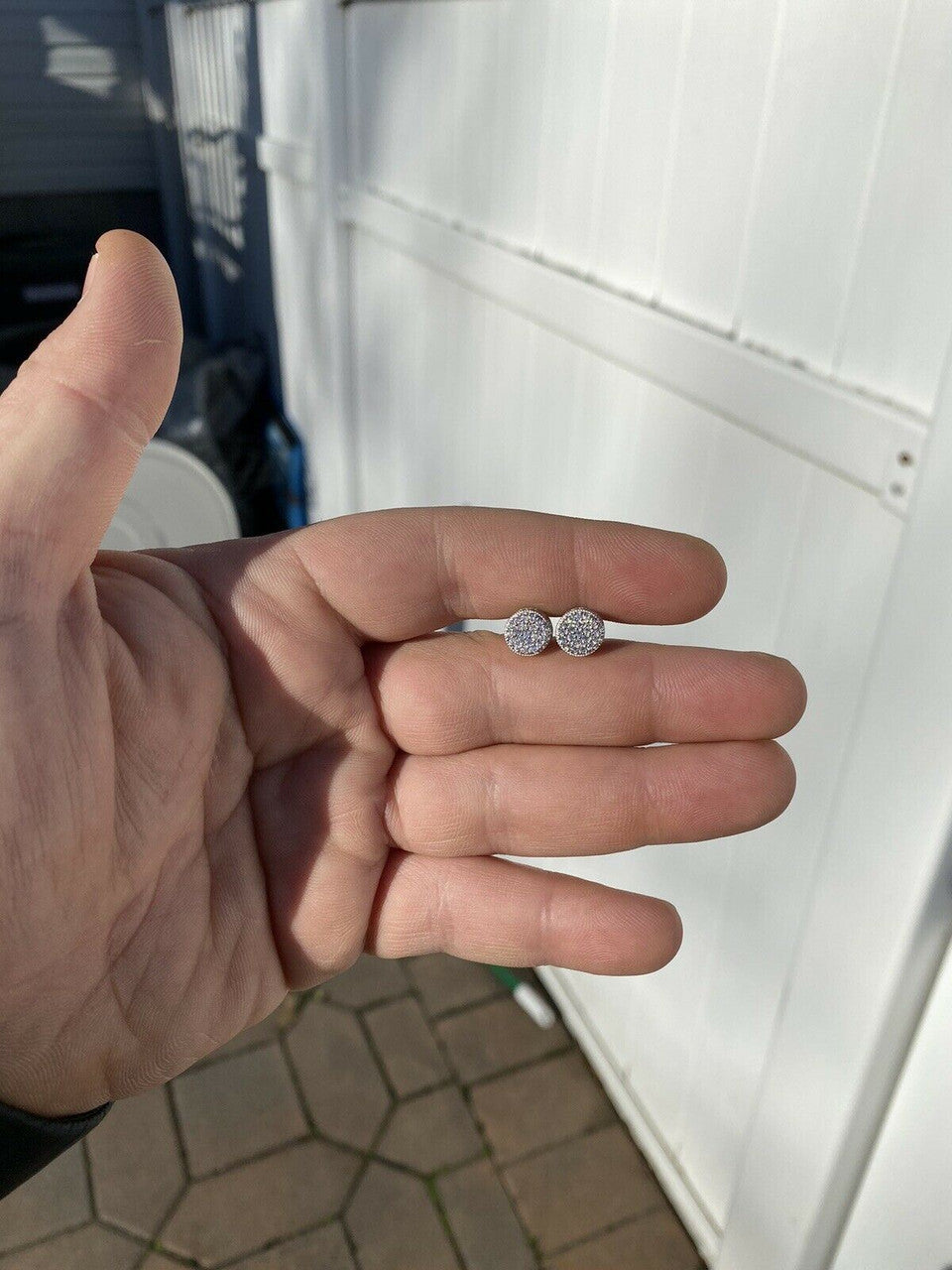 HarlemBling Men Real Solid 925 Sterling Silver 1/3 Round Cluster Earrings Diamond Studs Ice