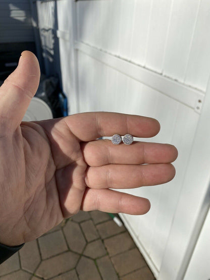 HarlemBling Men Real Solid 925 Sterling Silver 1/3 Round Cluster Earrings Diamond Studs Ice