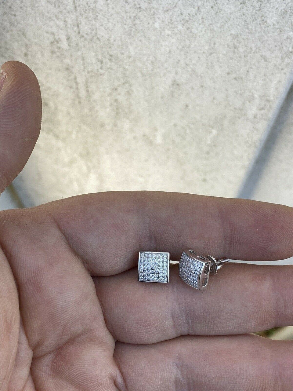 HarlemBling Men Real Solid 925 Sterling Silver Iced Earrings Aretes Para Hombre Plata CZ 9mm