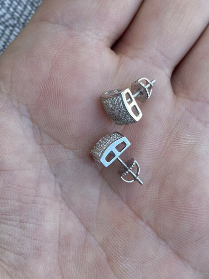 HarlemBling Men Real Solid 925 Sterling Silver Iced Earrings Aretes Para Hombre Plata CZ 9mm