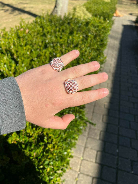 HarlemBling Men Real Solid 925 Sterling Silver Iced Red Ruby Ring HipHop Pinky Or Any Finger