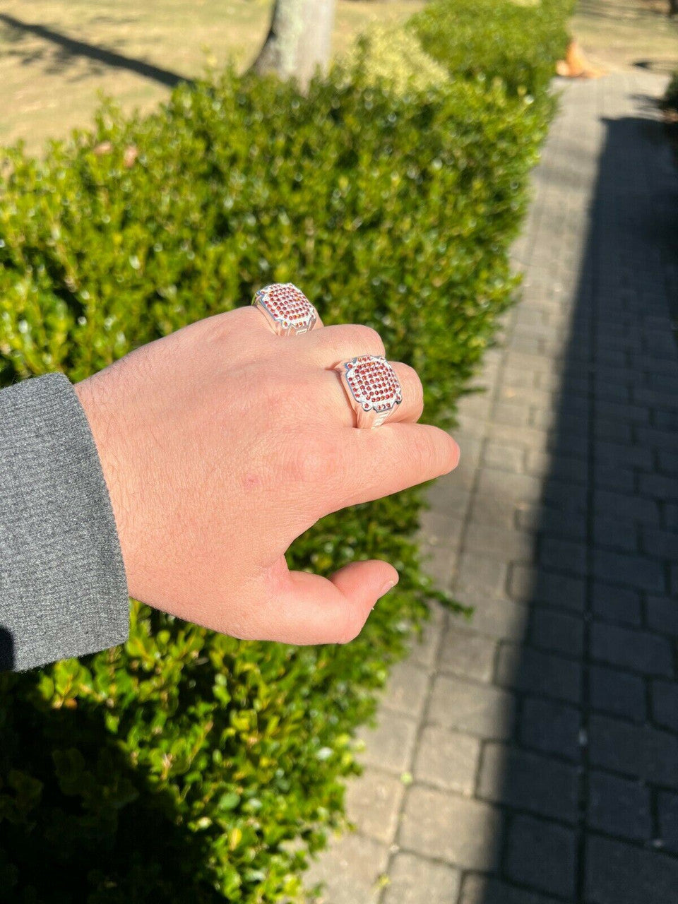 HarlemBling Men Real Solid 925 Sterling Silver Iced Red Ruby Ring HipHop Pinky Or Any Finger