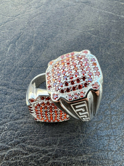HarlemBling Men Real Solid 925 Sterling Silver Iced Red Ruby Ring HipHop Pinky Or Any Finger