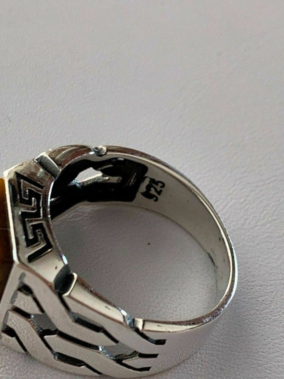 HarlemBling Men Real Solid 925 Sterling Silver Tigers Eye Ring Size 7-13 Pinky Oxidized