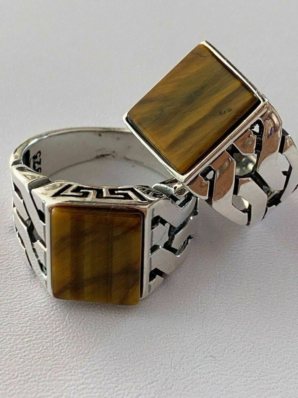 HarlemBling Men Real Solid 925 Sterling Silver Tigers Eye Ring Size 7-13 Pinky Oxidized