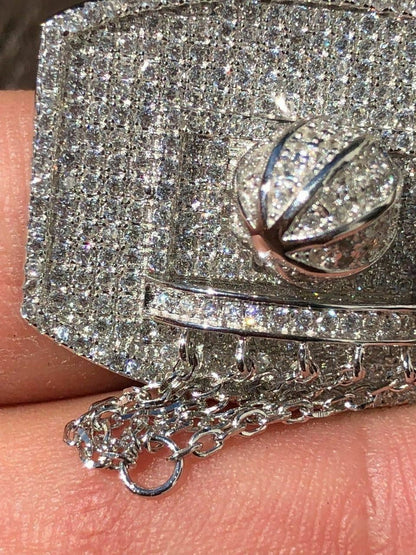 HarlemBling Men Solid 925 Silver Basketball W Hoop Diamond Pendant W Chain 14k Gold ICED