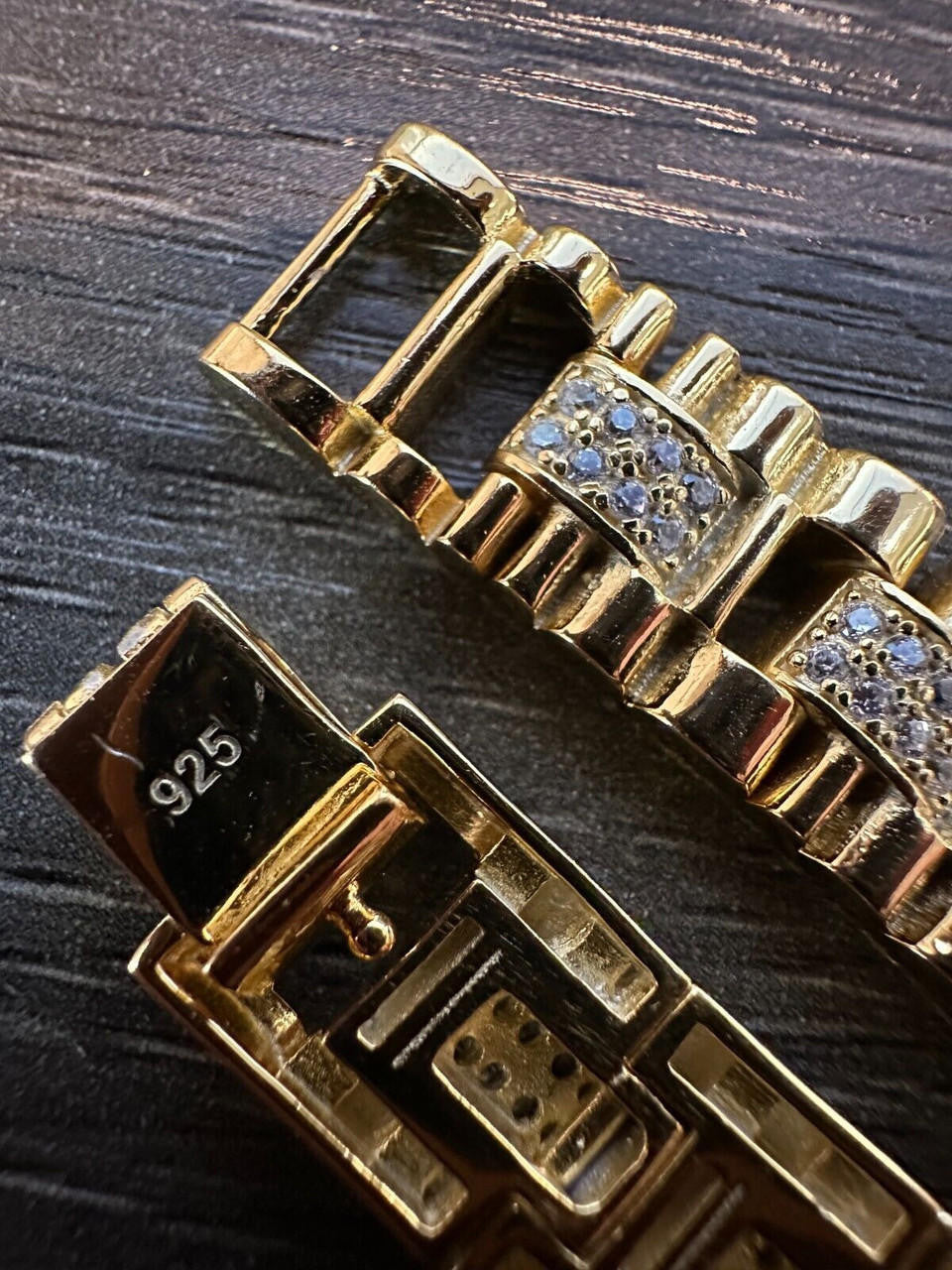 HarlemBling Mens 10mm Iced Presidential Bracelet Real 14K Gold Plated 925 Silver Flooded Out