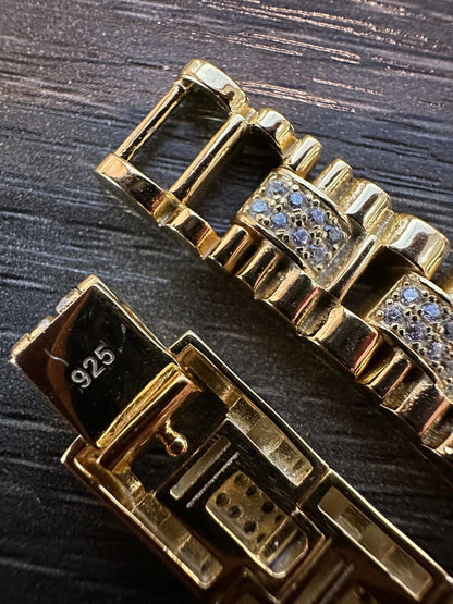 HarlemBling Mens 10mm Iced Presidential Bracelet Real 14K Gold Plated 925 Silver Flooded Out