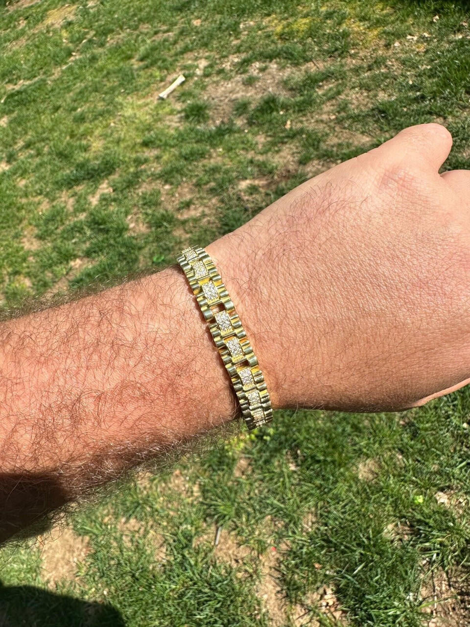 HarlemBling Mens 10mm Iced Presidential Bracelet Real 14K Gold Plated 925 Silver Flooded Out