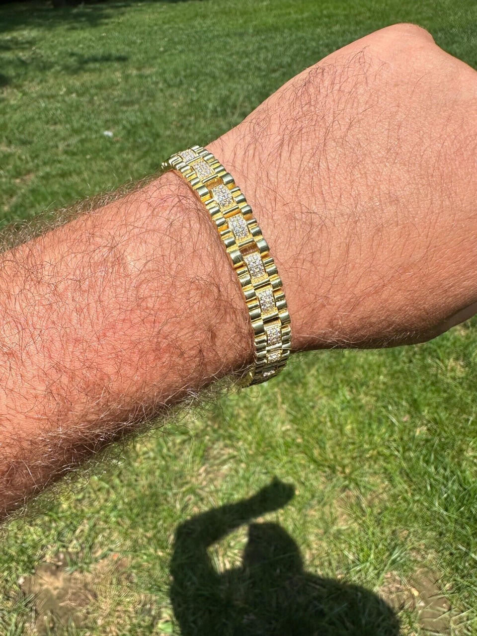 HarlemBling Mens 10mm Iced Presidential Bracelet Real 14K Gold Plated 925 Silver Flooded Out