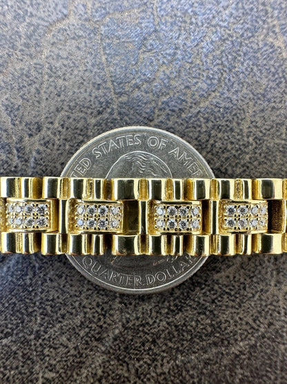 HarlemBling Mens 10mm Iced Presidential Bracelet Real 14K Gold Plated 925 Silver Flooded Out