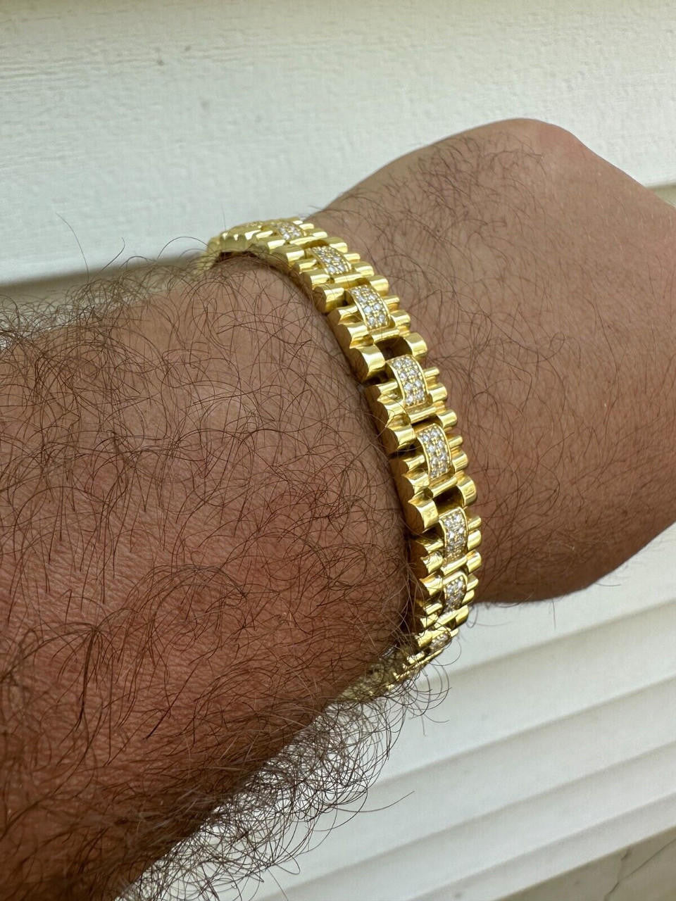 HarlemBling Mens 10mm Iced Presidential Bracelet Real 14K Gold Plated 925 Silver Flooded Out