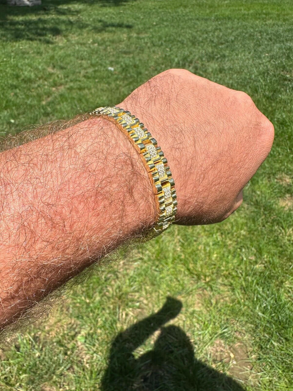 HarlemBling Mens 10mm Iced Presidential Bracelet Real 14K Gold Plated 925 Silver Flooded Out