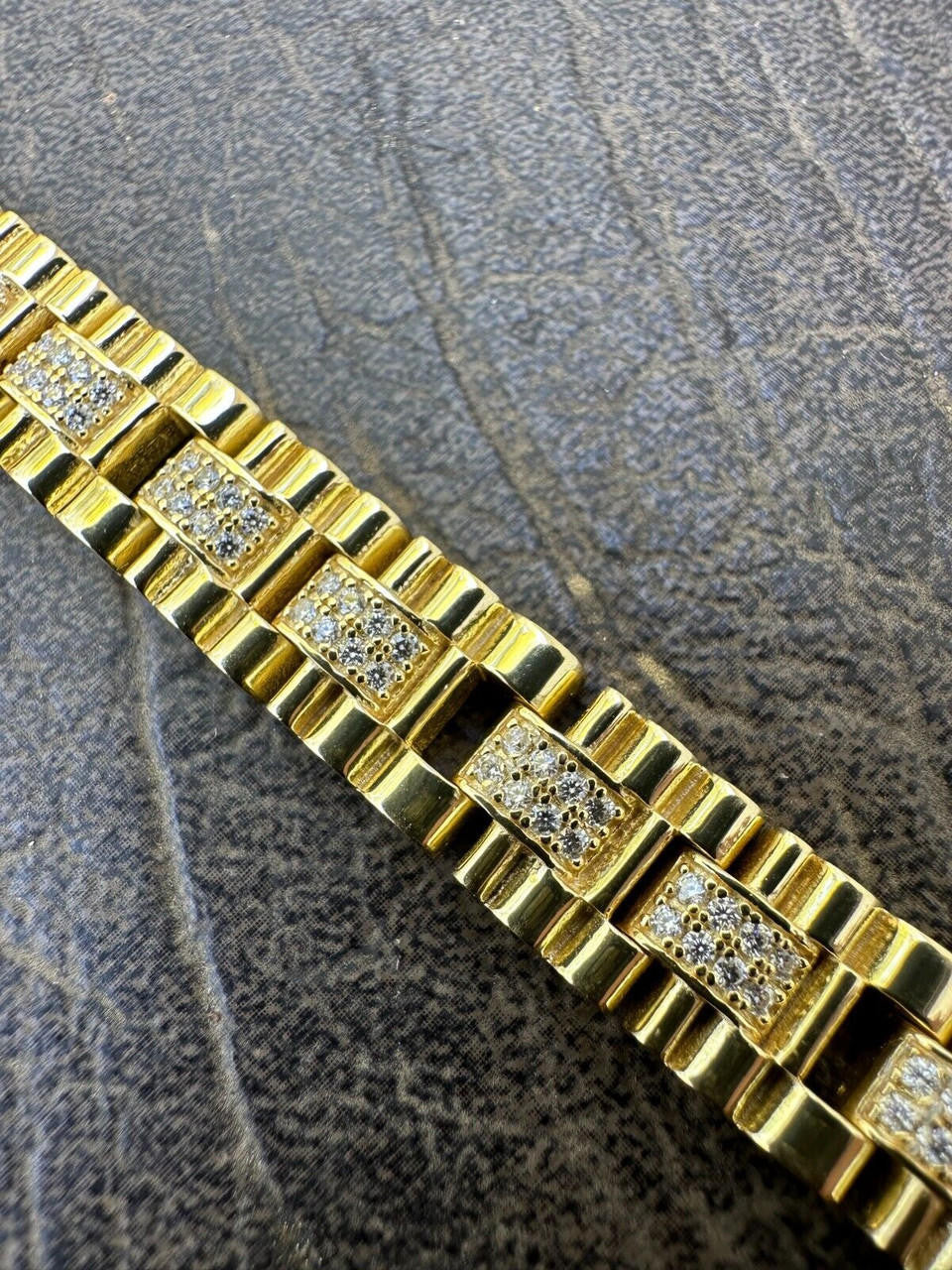HarlemBling Mens 10mm Iced Presidential Bracelet Real 14K Gold Plated 925 Silver Flooded Out