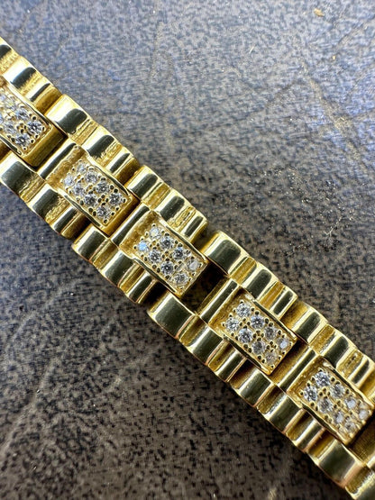 HarlemBling Mens 10mm Iced Presidential Bracelet Real 14K Gold Plated 925 Silver Flooded Out