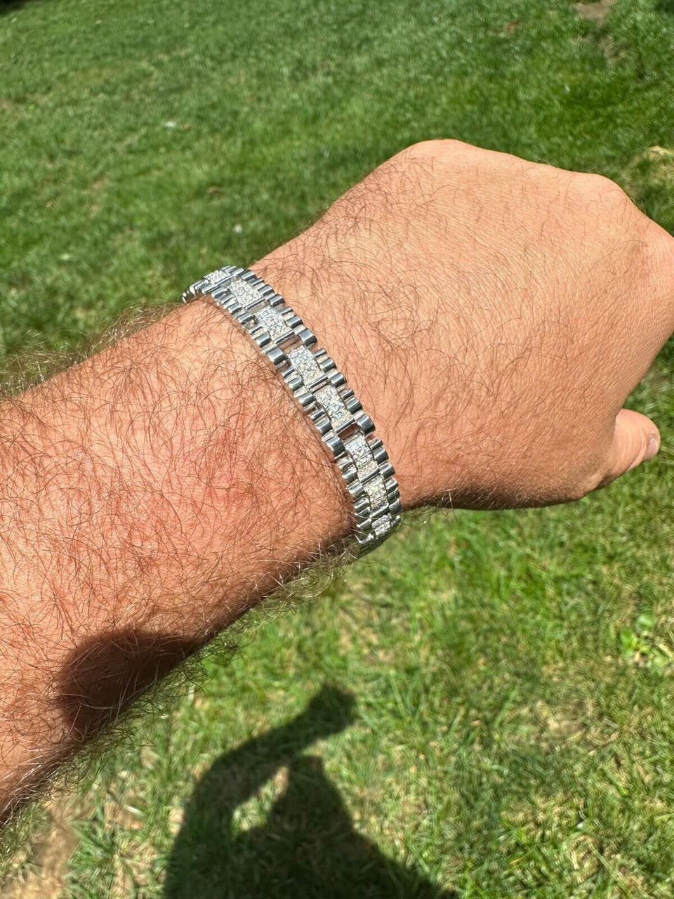 HarlemBling Mens 10mm Iced Presidential Bracelet Real 925 Sterling Silver Flooded Out HipHop