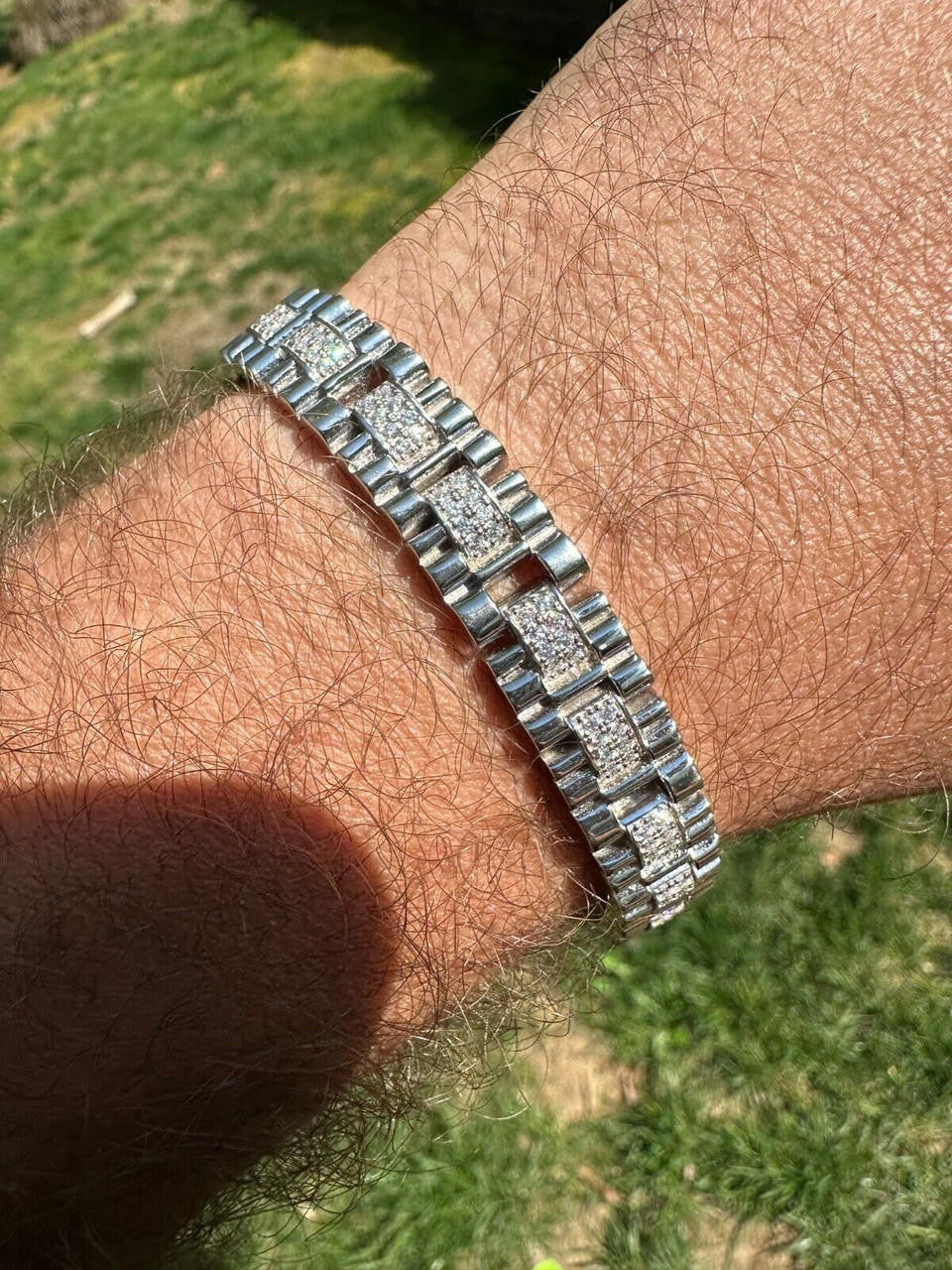 HarlemBling Mens 10mm Iced Presidential Bracelet Real 925 Sterling Silver Flooded Out HipHop